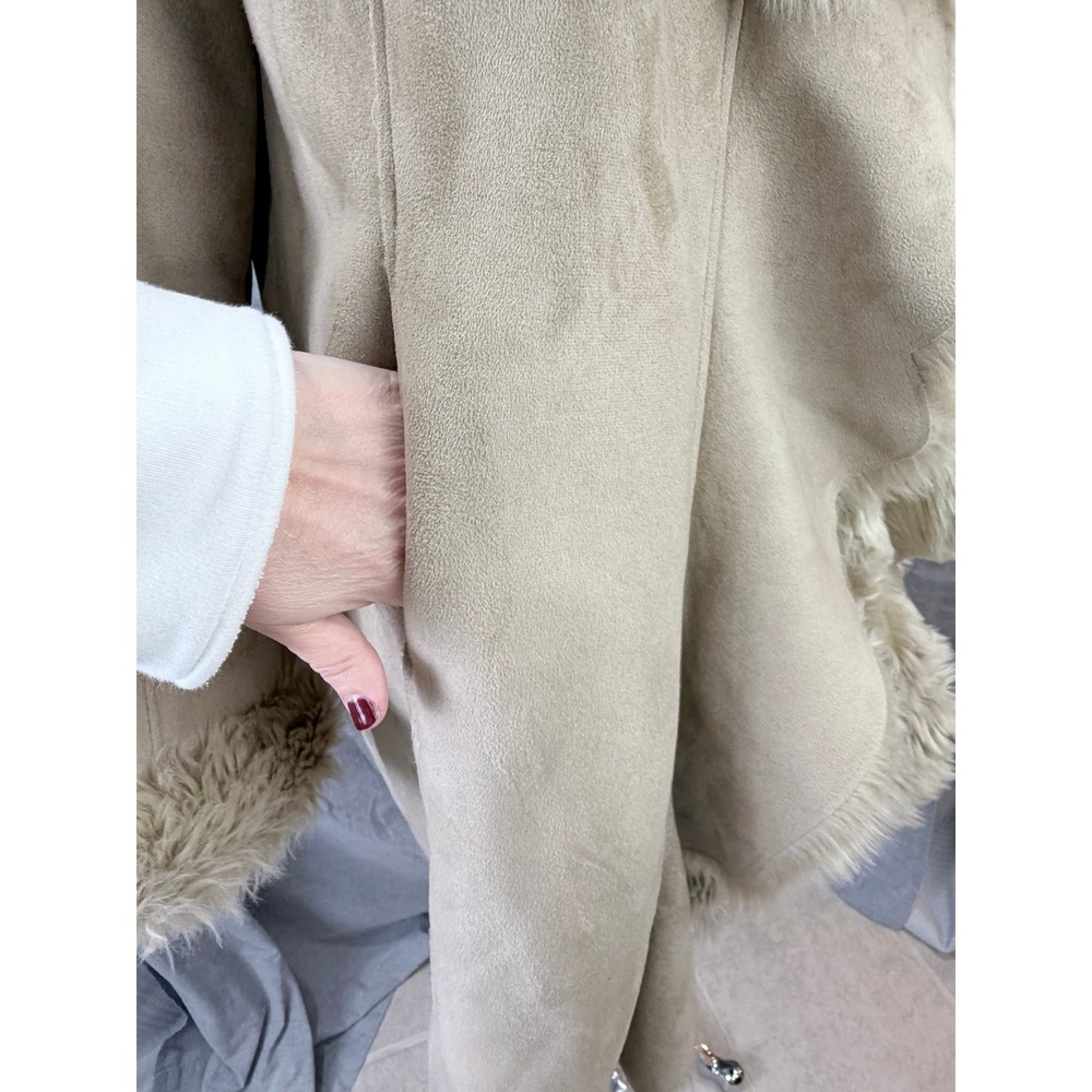 NWT‎ Donna Salyers Fabulous Furs Sand Faux Suede Fur Trim Draped Coat XL NEW - Picture 11 of 13